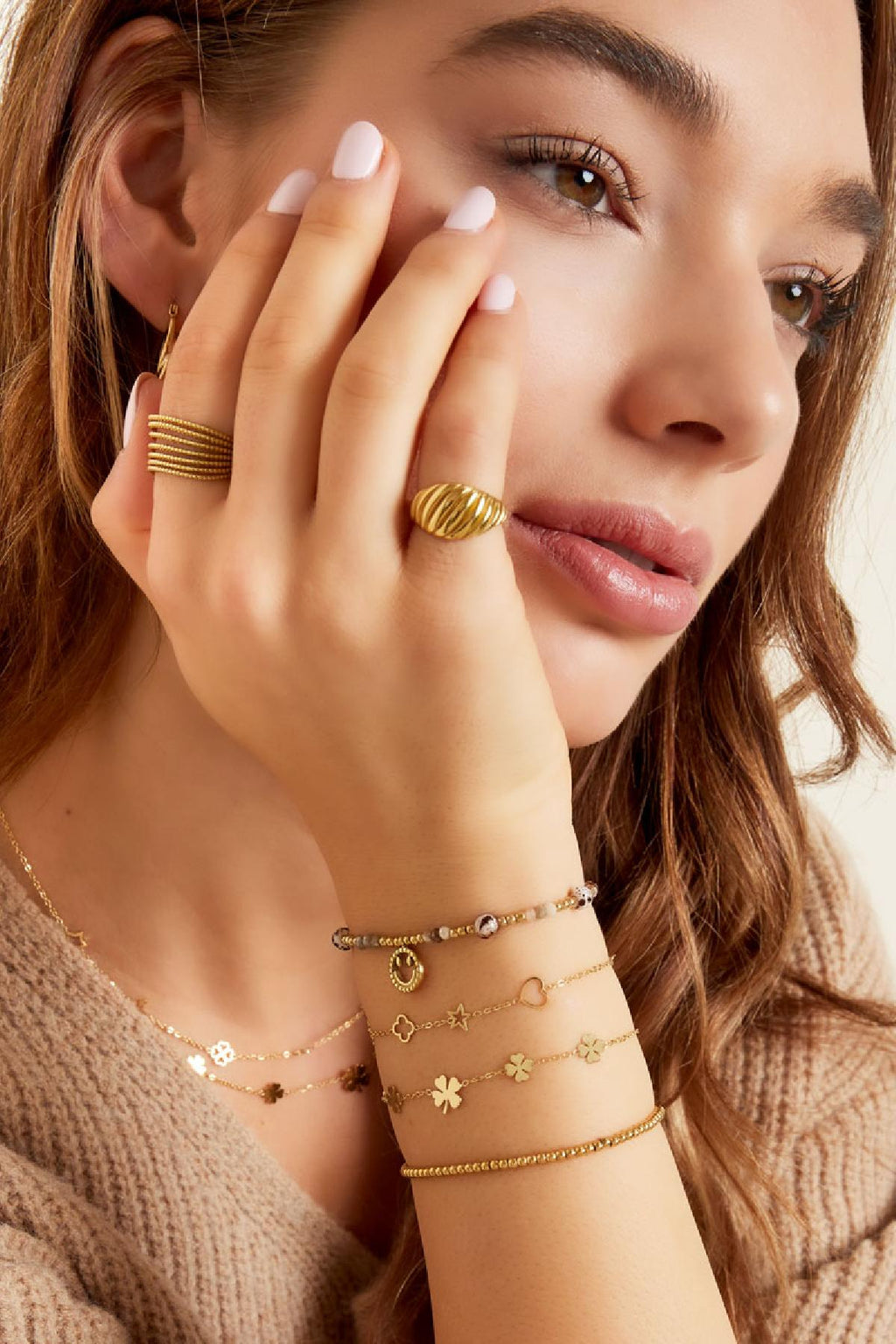 Armband 5 klavertjes Goud kleur Stainless Steel